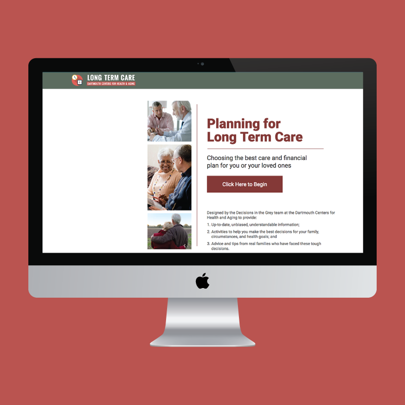 Long-Term Care decision-support interface displayed on a desktop computer