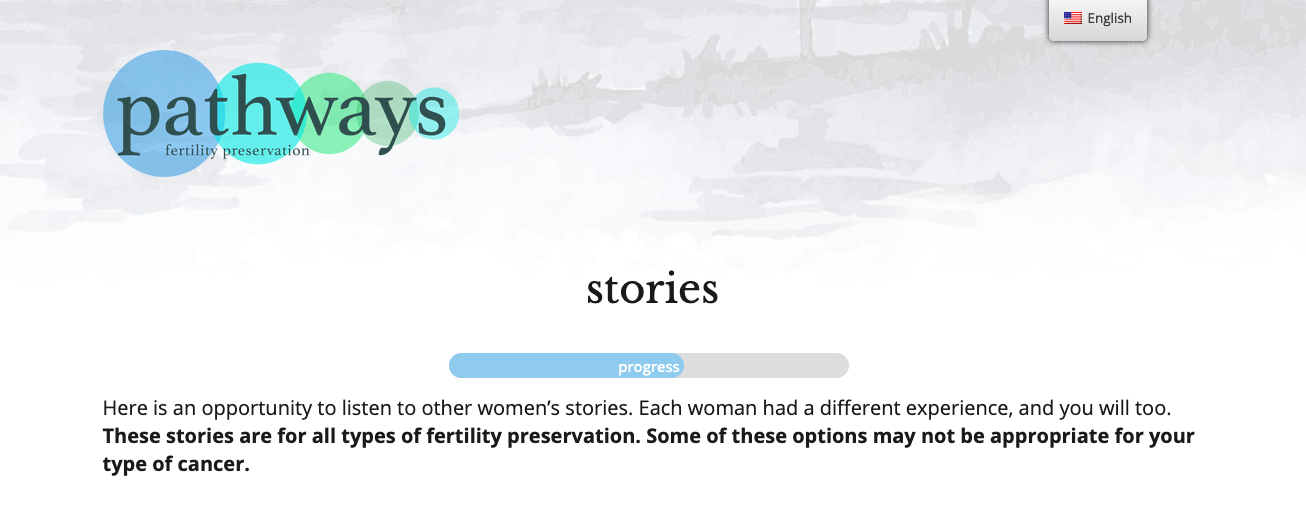 Pathways patient stories screen.