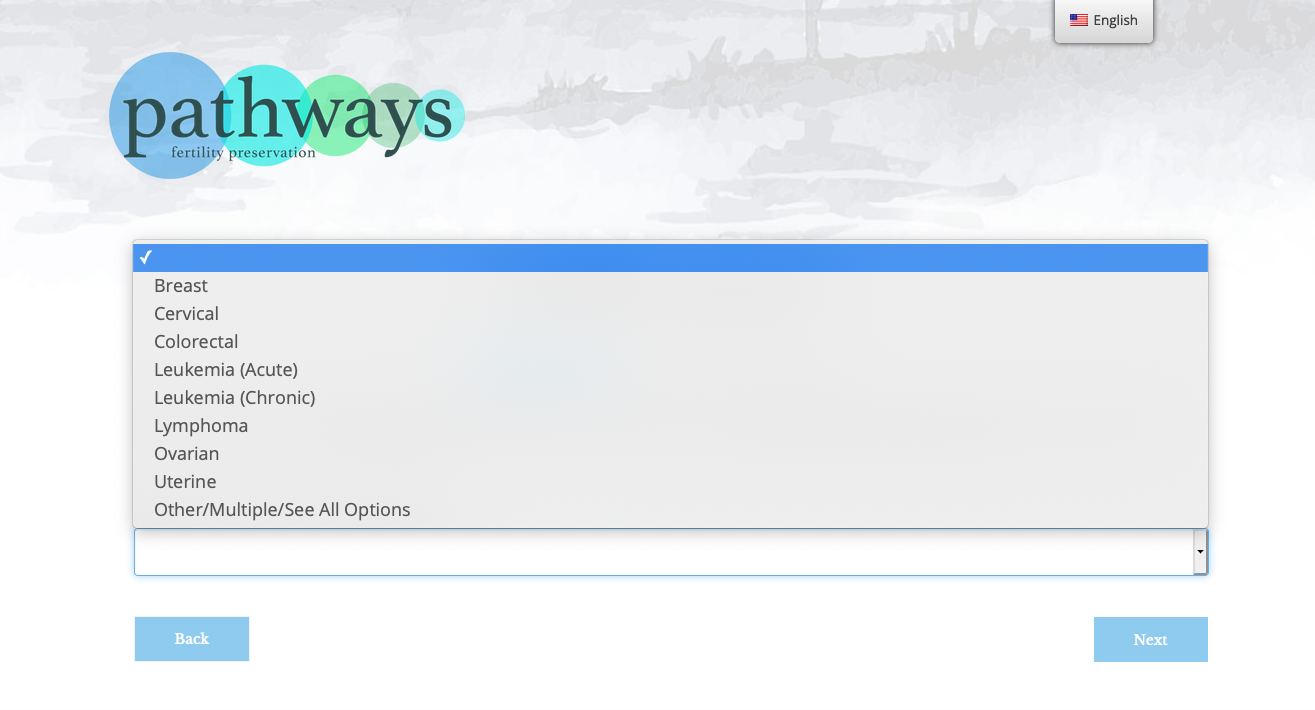 Original Pathways interface showing fertility-preservation options.