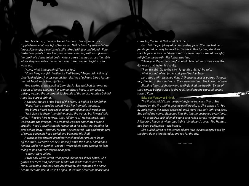 Illustrated Veil chapter spread with text and ink